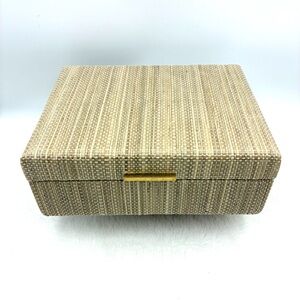 Woven Tan Storage Box with Gold Accent